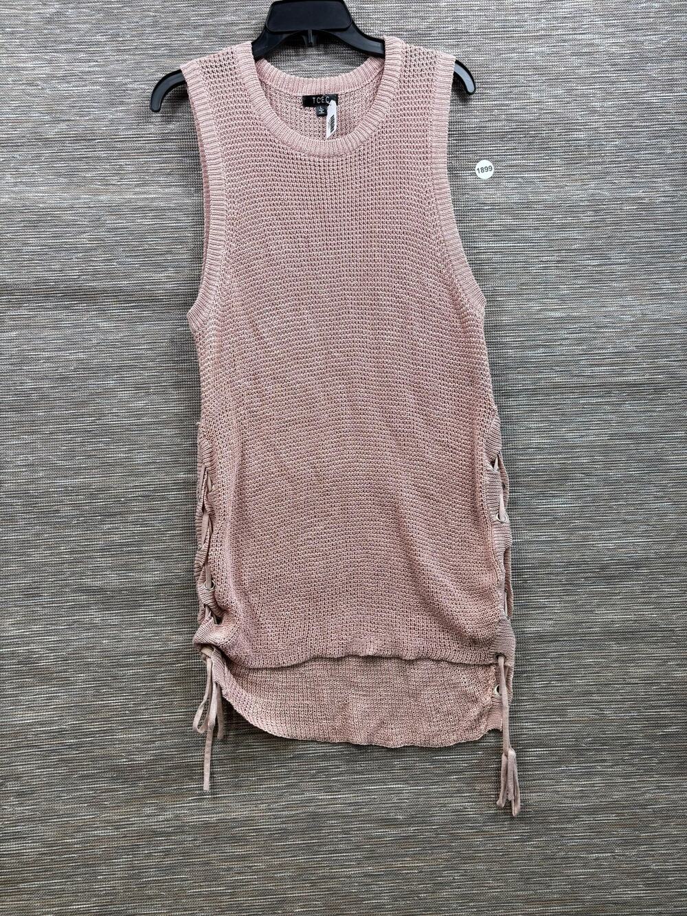 TCEC Knit Tunic Sweater Womens Size L Pink Sleeveless Side Lace Up High Low Hem